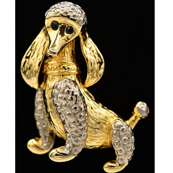 Vintage Poodle Pin Brooch Silver Gold Pretty Preppy Dog Heavy Chunky 1980s Bin5B - Picture 1 of 12